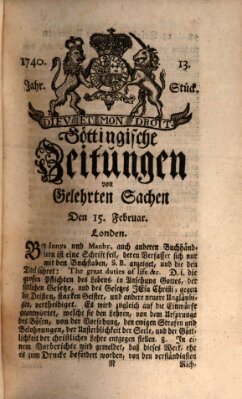 Göttingische Zeitungen von gelehrten Sachen Montag 15. Februar 1740