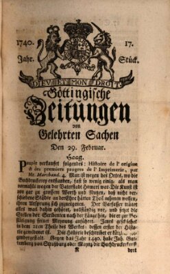 Göttingische Zeitungen von gelehrten Sachen Montag 29. Februar 1740