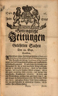 Göttingische Zeitungen von gelehrten Sachen Donnerstag 22. September 1740