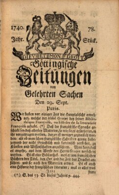 Göttingische Zeitungen von gelehrten Sachen Donnerstag 29. September 1740