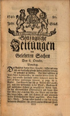 Göttingische Zeitungen von gelehrten Sachen Donnerstag 6. Oktober 1740