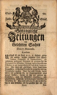 Göttingische Zeitungen von gelehrten Sachen Donnerstag 17. November 1740