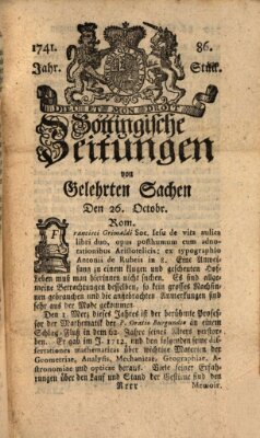 Göttingische Zeitungen von gelehrten Sachen Donnerstag 26. Oktober 1741