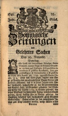 Göttingische Zeitungen von gelehrten Sachen Montag 20. November 1741