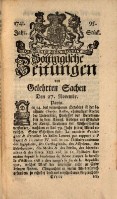 Göttingische Zeitungen von gelehrten Sachen Montag 27. November 1741