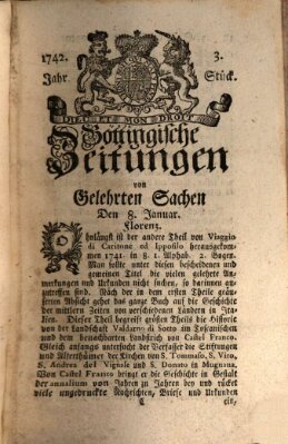 Göttingische Zeitungen von gelehrten Sachen Montag 8. Januar 1742