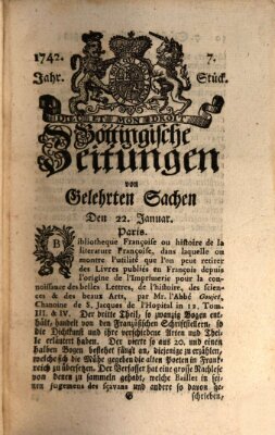 Göttingische Zeitungen von gelehrten Sachen Montag 22. Januar 1742