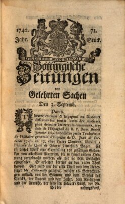 Göttingische Zeitungen von gelehrten Sachen Montag 3. September 1742