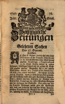 Göttingische Zeitungen von gelehrten Sachen Donnerstag 27. September 1742