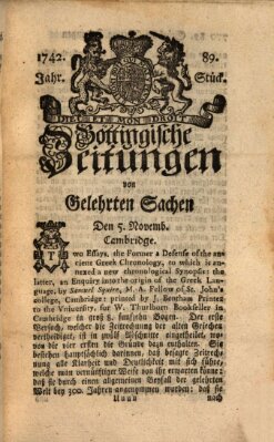 Göttingische Zeitungen von gelehrten Sachen Montag 5. November 1742