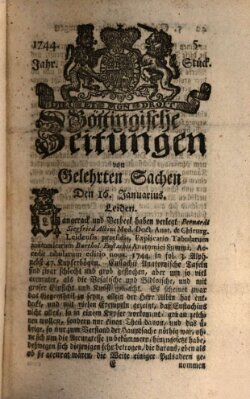 Göttingische Zeitungen von gelehrten Sachen Donnerstag 16. Januar 1744