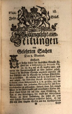 Göttingische Zeitungen von gelehrten Sachen Montag 2. März 1744