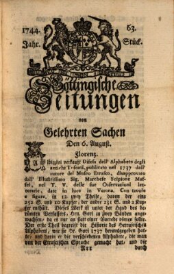 Göttingische Zeitungen von gelehrten Sachen Donnerstag 6. August 1744