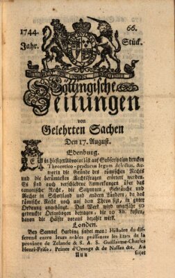 Göttingische Zeitungen von gelehrten Sachen Montag 17. August 1744