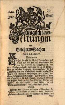 Göttingische Zeitungen von gelehrten Sachen Donnerstag 1. Oktober 1744