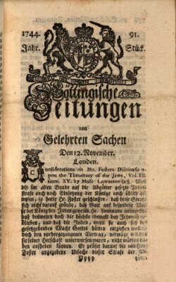 Göttingische Zeitungen von gelehrten Sachen Donnerstag 12. November 1744