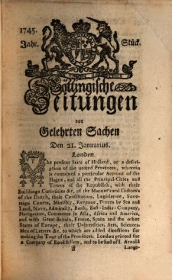 Göttingische Zeitungen von gelehrten Sachen Donnerstag 21. Januar 1745