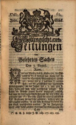 Göttingische Zeitungen von gelehrten Sachen Donnerstag 5. August 1745