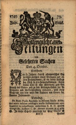 Göttingische Zeitungen von gelehrten Sachen Montag 4. Oktober 1745