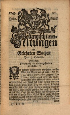 Göttingische Zeitungen von gelehrten Sachen Donnerstag 7. Oktober 1745