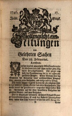 Göttingische Zeitungen von gelehrten Sachen Montag 28. Februar 1746