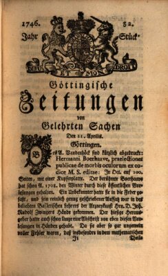 Göttingische Zeitungen von gelehrten Sachen Donnerstag 21. April 1746