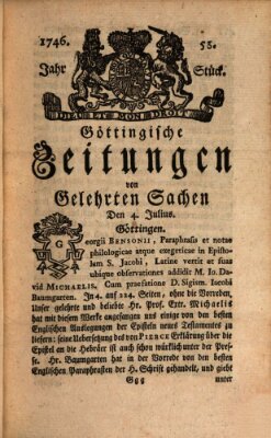 Göttingische Zeitungen von gelehrten Sachen Montag 4. Juli 1746