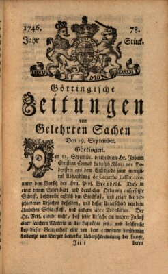 Göttingische Zeitungen von gelehrten Sachen Donnerstag 29. September 1746