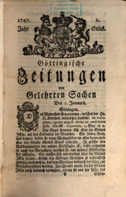 Göttingische Zeitungen von gelehrten Sachen Montag 2. Januar 1747