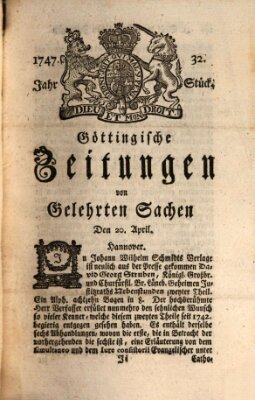 Göttingische Zeitungen von gelehrten Sachen Donnerstag 20. April 1747