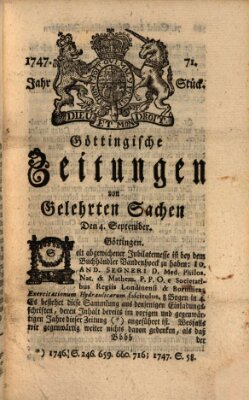 Göttingische Zeitungen von gelehrten Sachen Montag 4. September 1747