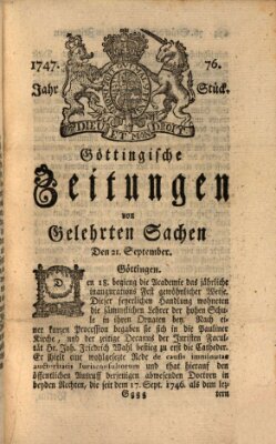 Göttingische Zeitungen von gelehrten Sachen Donnerstag 21. September 1747