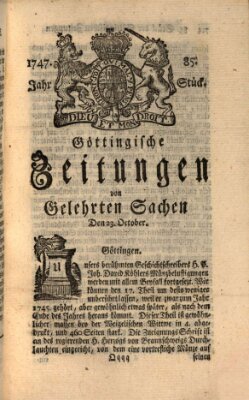 Göttingische Zeitungen von gelehrten Sachen Montag 23. Oktober 1747