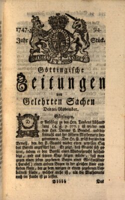 Göttingische Zeitungen von gelehrten Sachen Montag 20. November 1747