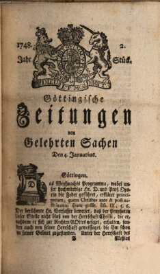 Göttingische Zeitungen von gelehrten Sachen Donnerstag 4. Januar 1748