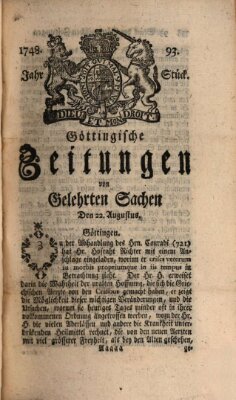 Göttingische Zeitungen von gelehrten Sachen Donnerstag 22. August 1748