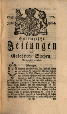 Göttingische Zeitungen von gelehrten Sachen Montag 30. September 1748