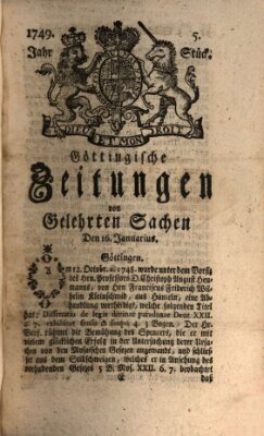 Göttingische Zeitungen von gelehrten Sachen Donnerstag 16. Januar 1749