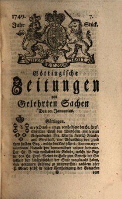 Göttingische Zeitungen von gelehrten Sachen Montag 20. Januar 1749