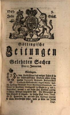 Göttingische Zeitungen von gelehrten Sachen Montag 27. Januar 1749