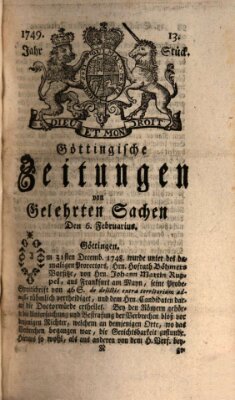 Göttingische Zeitungen von gelehrten Sachen Donnerstag 6. Februar 1749