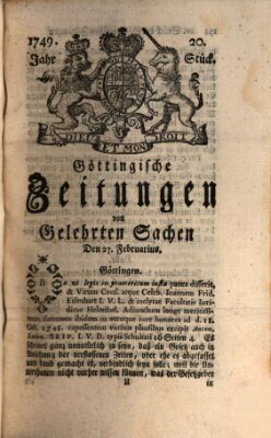 Göttingische Zeitungen von gelehrten Sachen Donnerstag 27. Februar 1749