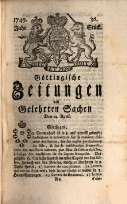 Göttingische Zeitungen von gelehrten Sachen Montag 14. April 1749