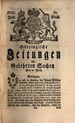 Göttingische Zeitungen von gelehrten Sachen Montag 21. April 1749