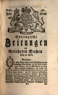 Göttingische Zeitungen von gelehrten Sachen Donnerstag 24. April 1749