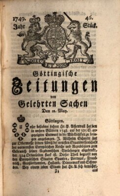 Göttingische Zeitungen von gelehrten Sachen Montag 12. Mai 1749