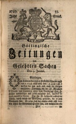 Göttingische Zeitungen von gelehrten Sachen Donnerstag 5. Juni 1749