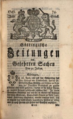 Göttingische Zeitungen von gelehrten Sachen Donnerstag 31. Juli 1749