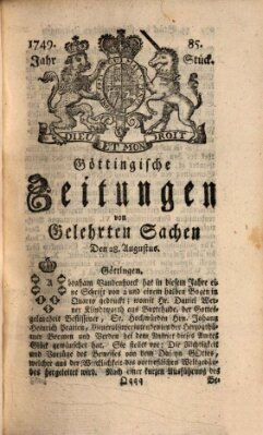 Göttingische Zeitungen von gelehrten Sachen Donnerstag 28. August 1749