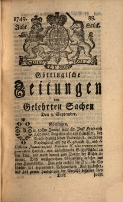 Göttingische Zeitungen von gelehrten Sachen Montag 8. September 1749